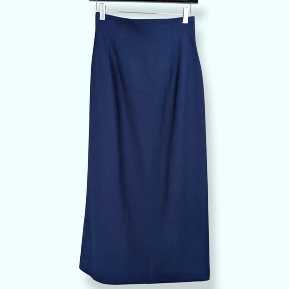 V. Collection 145 Long Blue Wool Skirt - Picture 4 of 8